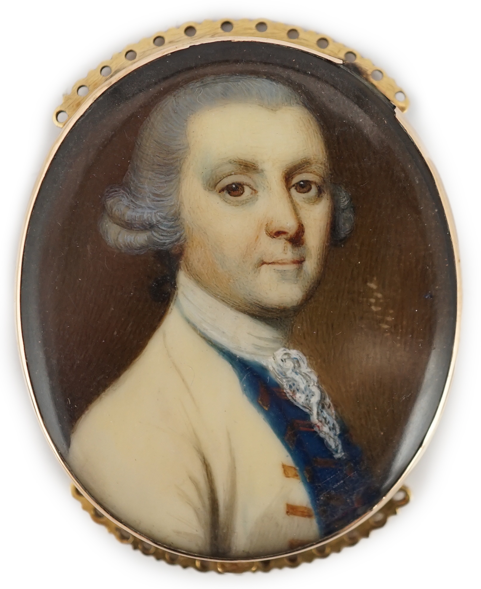 Jeremiah Meyer, R.A. (Anglo-German, 1735-1789), Portrait miniature of a gentleman, oil on ivory, 3.6 x 3.1cm. CITES Submission reference LZQ4BYUR